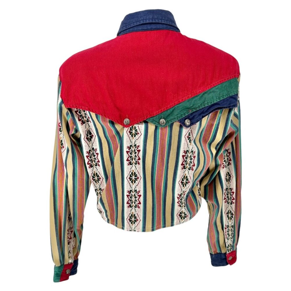 Vtg Sugar Ranch Western Shirt Womens L Multicolor Striped Color Block LS Buttons - Picture 4 of 13
